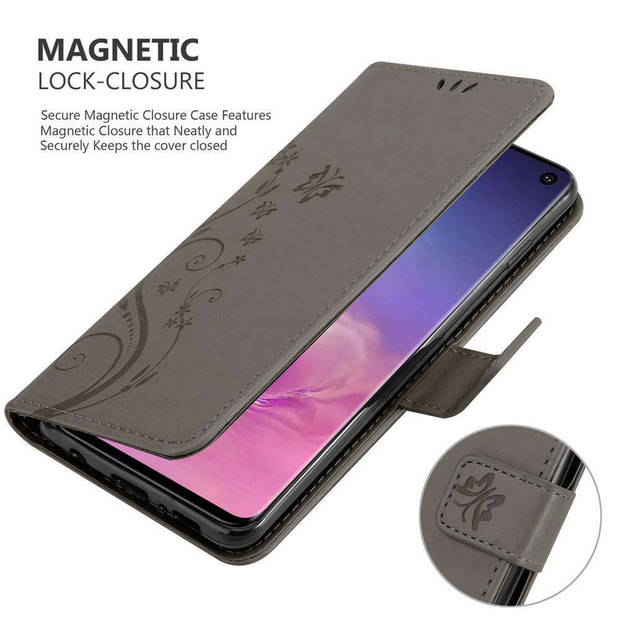 Cadorabo Hoesje geschikt voor Samsung Galaxy S10 4G in BLOEMEN GRIJS - Beschermhoes Case Cover Bloemen magnetische