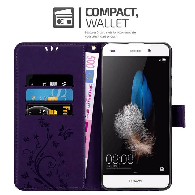 Cadorabo Hoesje geschikt voor Huawei P8 LITE 2015 in BLOEMEN DONKER PAARS - Beschermhoes Case Cover Bloemen magnetische