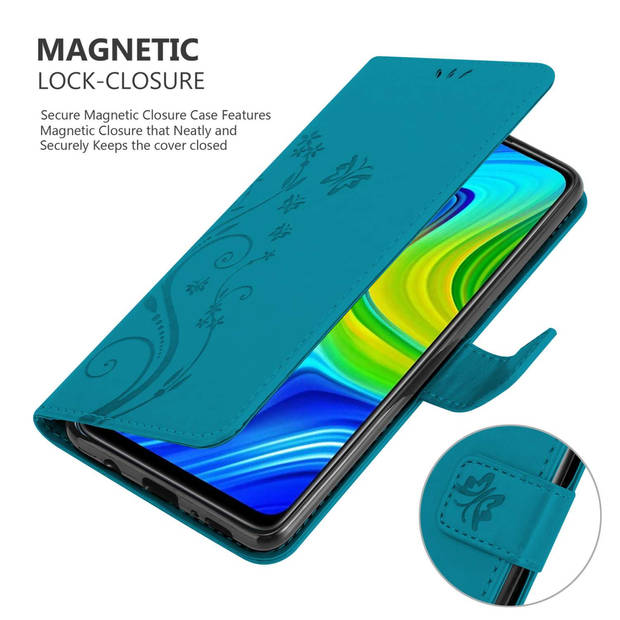 Cadorabo Hoesje geschikt voor Xiaomi RedMi NOTE 9 in BLOEMEN BLAUW - Beschermhoes Case Cover Bloemen magnetische