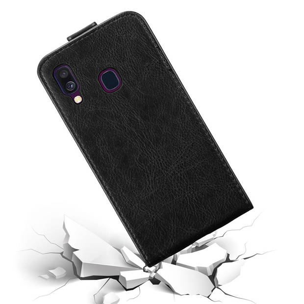 Cadorabo Hoesje geschikt voor Samsung Galaxy A40 in ZWARTE NACHT - Beschermhoes Flip Case Cover magnetische sluiting