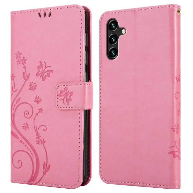 Cadorabo Hoesje geschikt voor Samsung Galaxy A13 5G in BLOEMEN ROZE - Beschermhoes Case Cover Bloemen magnetische