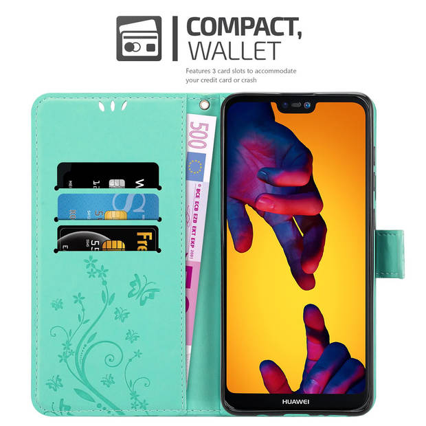 Cadorabo Hoesje geschikt voor Huawei P20 LITE 2018 / NOVA 3E in BLOEMEN TURKOOIS - Beschermhoes Case Cover Bloemen