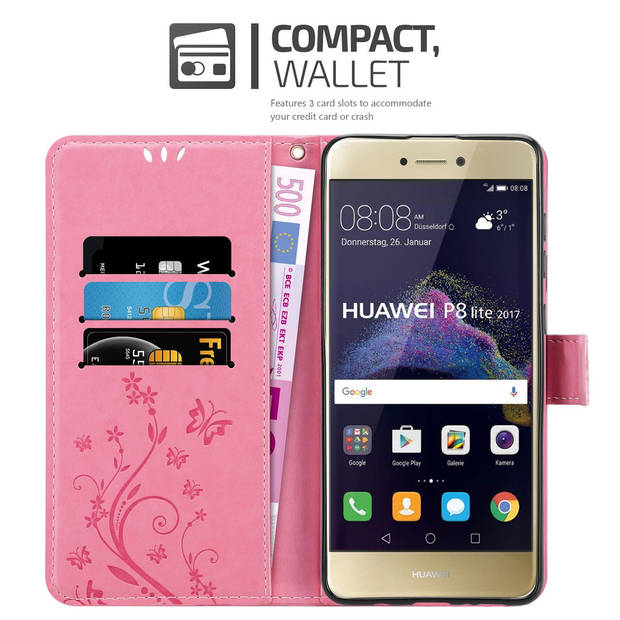 Cadorabo Hoesje geschikt voor Huawei P8 LITE 2017 / P9 LITE 2017 in BLOEMEN ROZE - Beschermhoes Case Cover Bloemen