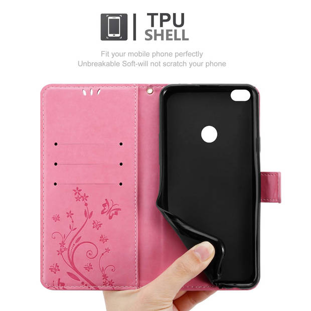 Cadorabo Hoesje geschikt voor Huawei P8 LITE 2017 / P9 LITE 2017 in BLOEMEN ROZE - Beschermhoes Case Cover Bloemen