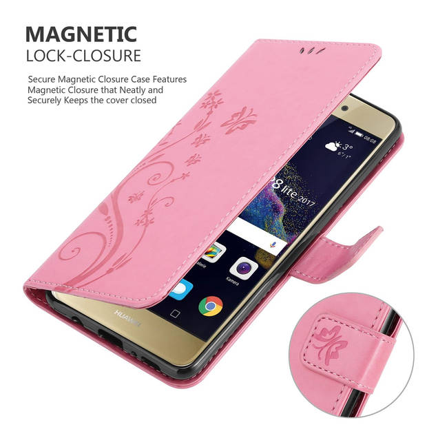 Cadorabo Hoesje geschikt voor Huawei P8 LITE 2017 / P9 LITE 2017 in BLOEMEN ROZE - Beschermhoes Case Cover Bloemen