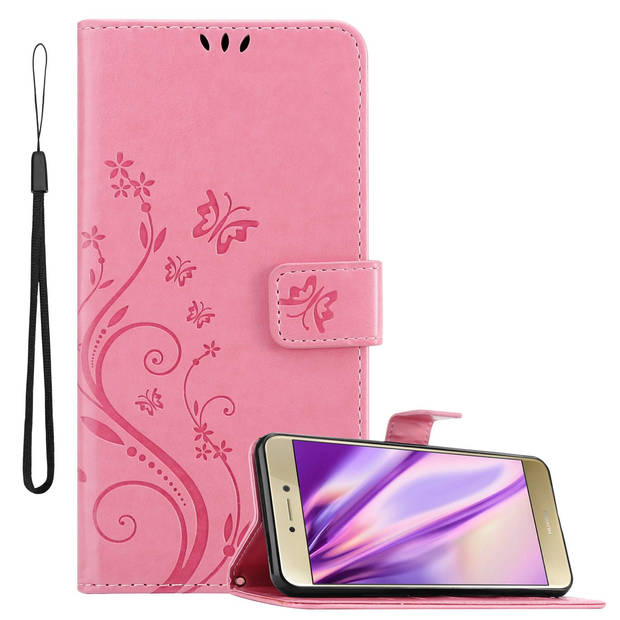 Cadorabo Hoesje geschikt voor Huawei P8 LITE 2017 / P9 LITE 2017 in BLOEMEN ROZE - Beschermhoes Case Cover Bloemen