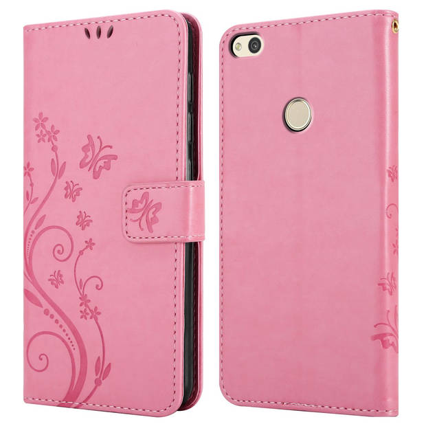 Cadorabo Hoesje geschikt voor Huawei P8 LITE 2017 / P9 LITE 2017 in BLOEMEN ROZE - Beschermhoes Case Cover Bloemen