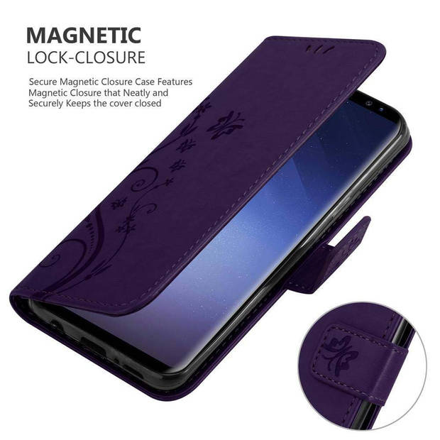 Cadorabo Hoesje geschikt voor Samsung Galaxy S9 in BLOEMEN DONKER PAARS - Beschermhoes Case Cover Bloemen magnetische