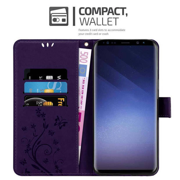 Cadorabo Hoesje geschikt voor Samsung Galaxy S9 in BLOEMEN DONKER PAARS - Beschermhoes Case Cover Bloemen magnetische