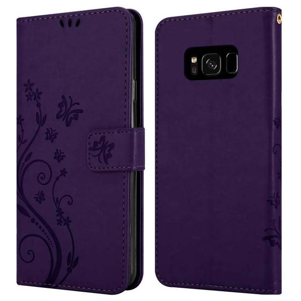 Cadorabo Hoesje geschikt voor Samsung Galaxy S8 in BLOEMEN DONKER PAARS - Beschermhoes Case Cover Bloemen magnetische