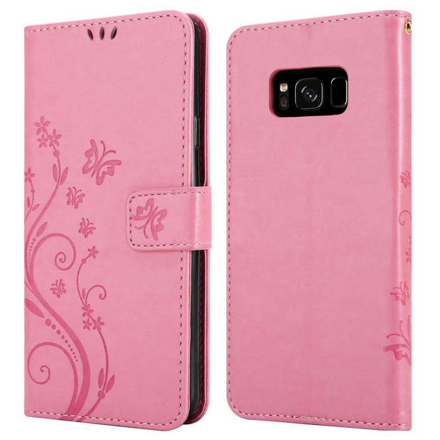 Cadorabo Hoesje geschikt voor Samsung Galaxy S8 in BLOEMEN ROZE - Beschermhoes Case Cover Bloemen magnetische sluiting