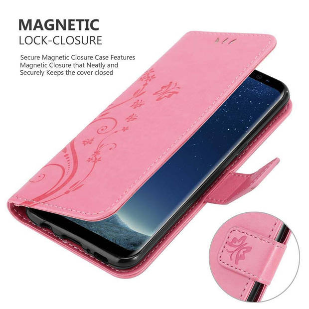 Cadorabo Hoesje geschikt voor Samsung Galaxy S8 in BLOEMEN ROZE - Beschermhoes Case Cover Bloemen magnetische sluiting