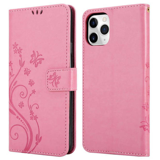 Cadorabo Hoesje geschikt voor Apple iPhone 11 PRO MAX in BLOEMEN ROZE - Beschermhoes Case Cover Bloemen magnetische