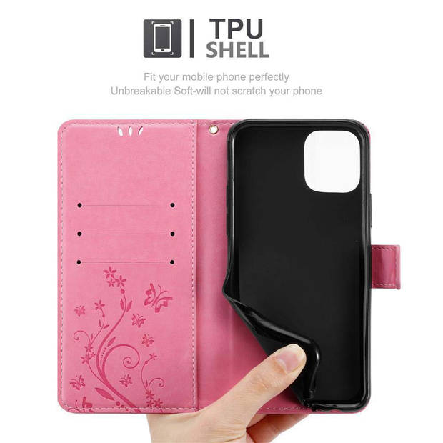 Cadorabo Hoesje geschikt voor Apple iPhone 11 PRO MAX in BLOEMEN ROZE - Beschermhoes Case Cover Bloemen magnetische