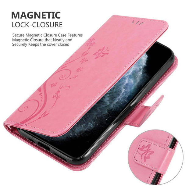 Cadorabo Hoesje geschikt voor Apple iPhone 11 PRO MAX in BLOEMEN ROZE - Beschermhoes Case Cover Bloemen magnetische