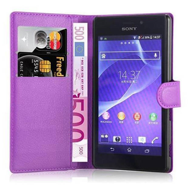 Cadorabo Hoesje geschikt voor Sony Xperia M2 / M2 AQUA in MANGAAN PAARS - Beschermhoes Cover magnetische sluiting Case