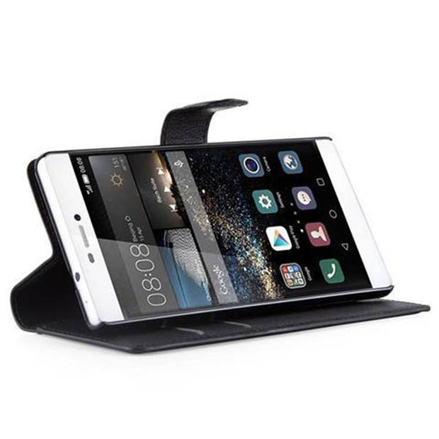 Cadorabo Hoesje geschikt voor Huawei P8 in PHANTOM ZWART - Beschermhoes Cover magnetische sluiting Case