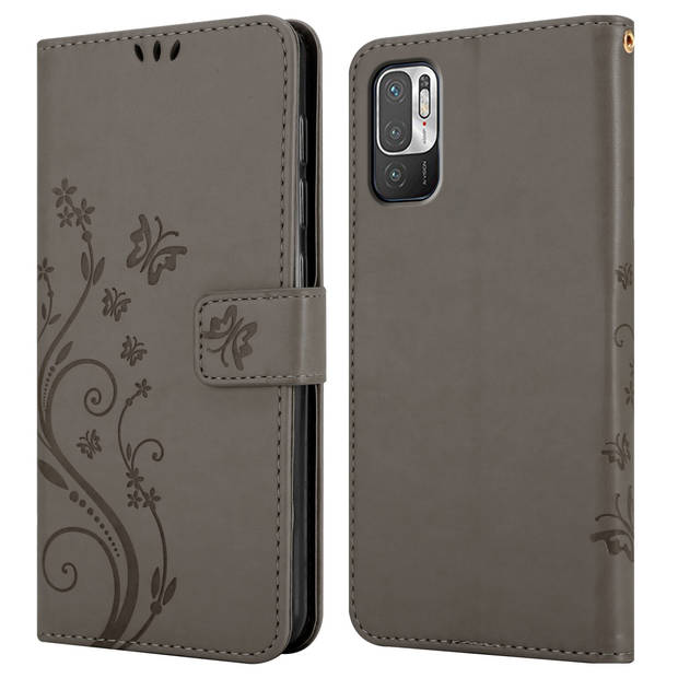 Cadorabo Hoesje geschikt voor Xiaomi RedMi NOTE 10 5G / POCO M3 PRO 5G in BLOEMEN GRIJS - Beschermhoes Case Cover