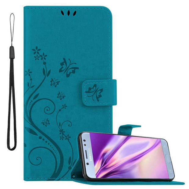 Cadorabo Hoesje geschikt voor Samsung Galaxy J5 2017 in BLOEMEN BLAUW - Beschermhoes Case Cover Bloemen magnetische