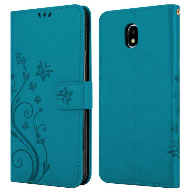 Cadorabo Hoesje geschikt voor Samsung Galaxy J5 2017 in BLOEMEN BLAUW - Beschermhoes Case Cover Bloemen magnetische