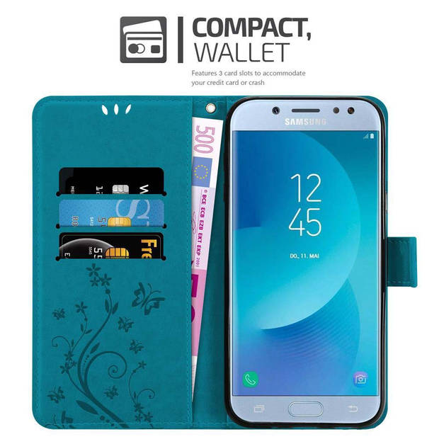 Cadorabo Hoesje geschikt voor Samsung Galaxy J5 2017 in BLOEMEN BLAUW - Beschermhoes Case Cover Bloemen magnetische