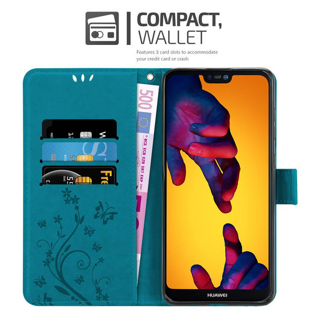 Cadorabo Hoesje geschikt voor Huawei P20 LITE 2018 / NOVA 3E in BLOEMEN BLAUW - Beschermhoes Case Cover Bloemen