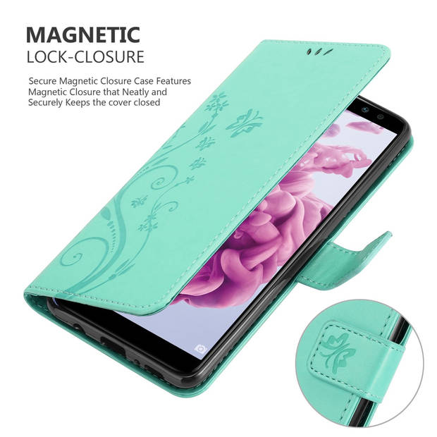 Cadorabo Hoesje geschikt voor Huawei MATE 10 LITE in BLOEMEN TURKOOIS - Beschermhoes Case Cover Bloemen magnetische
