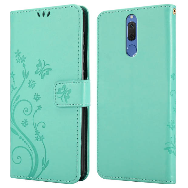 Cadorabo Hoesje geschikt voor Huawei MATE 10 LITE in BLOEMEN TURKOOIS - Beschermhoes Case Cover Bloemen magnetische