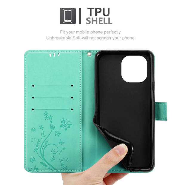 Cadorabo Hoesje geschikt voor Xiaomi Mi 11 5G in Turkoois - Beschermhoes Case Cover Bloemen magnetische sluiting