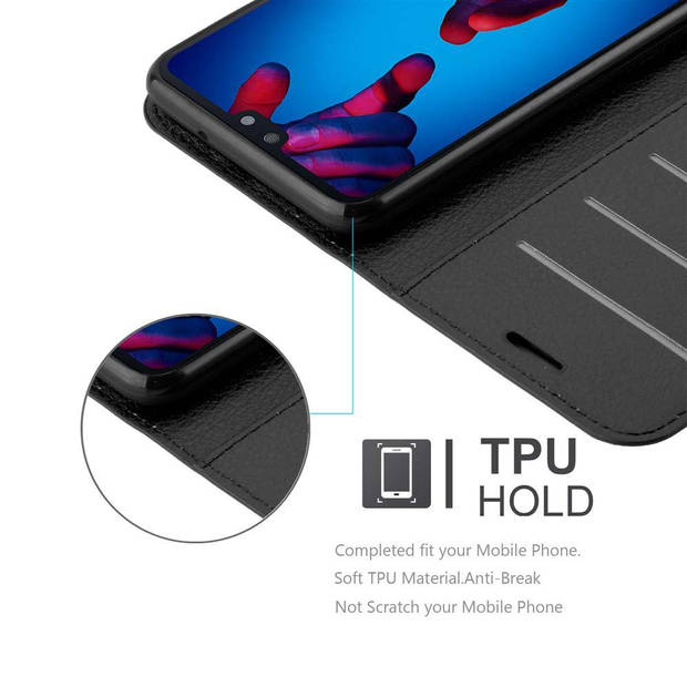 Cadorabo Hoesje geschikt voor Huawei P20 in PHANTOM ZWART - Beschermhoes Cover magnetische sluiting Case