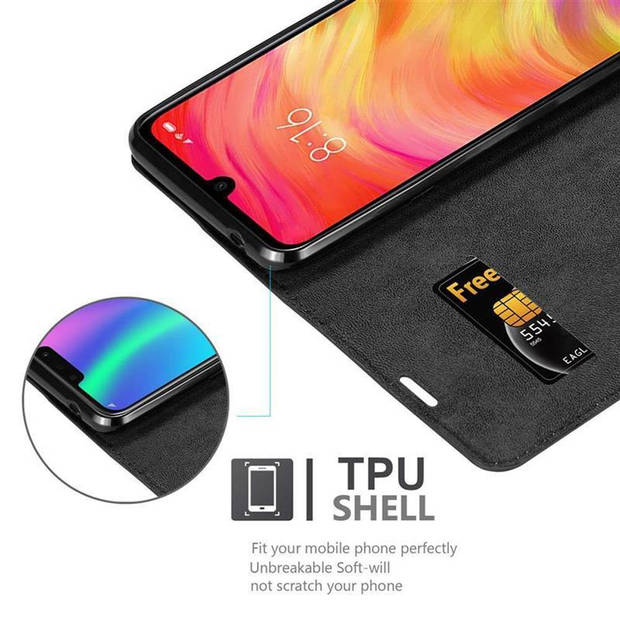 Cadorabo Hoesje geschikt voor Xiaomi RedMi NOTE 7 in ZWARTE NACHT - Beschermhoes Case magnetische sluiting Cover