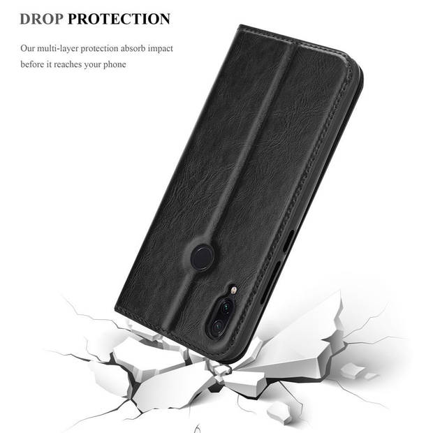 Cadorabo Hoesje geschikt voor Xiaomi RedMi NOTE 7 in ZWARTE NACHT - Beschermhoes Case magnetische sluiting Cover