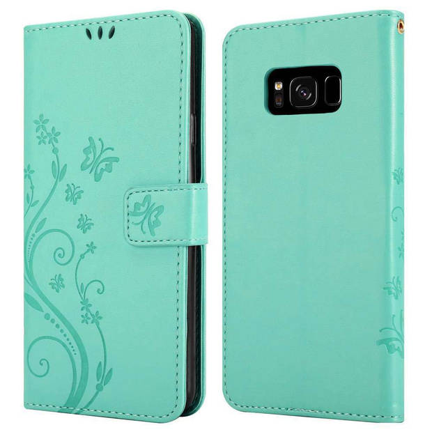 Cadorabo Hoesje geschikt voor Samsung Galaxy S8 PLUS in BLOEMEN TURKOOIS - Beschermhoes Case Cover Bloemen magnetische