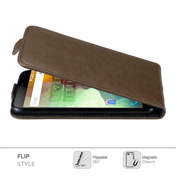 Cadorabo Hoesje geschikt voor OnePlus 2 in KOFFIE BRUIN - Beschermhoes Flip Case Cover magnetische sluiting