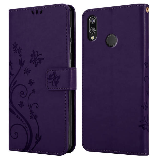 Cadorabo Hoesje geschikt voor Huawei P20 LITE 2018 / NOVA 3E in BLOEMEN DONKER PAARS - Beschermhoes Case Cover Bloemen