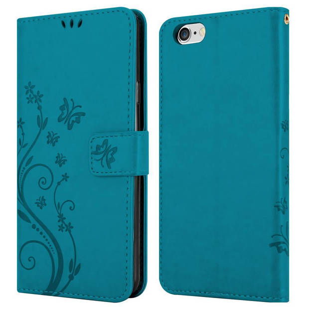 Cadorabo Hoesje geschikt voor Apple iPhone 6 PLUS / 6S PLUS in BLOEMEN BLAUW - Beschermhoes Case Cover Bloemen