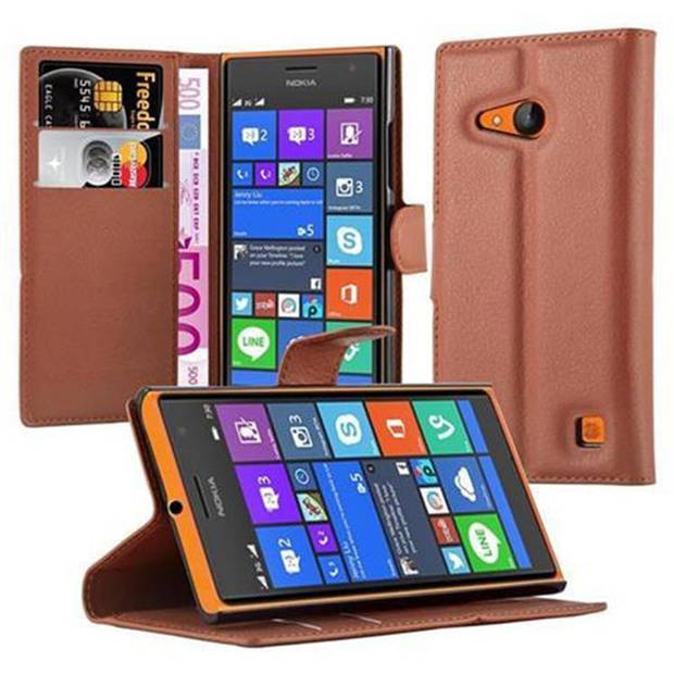 Cadorabo Hoesje geschikt voor Nokia Lumia 730 in CHOCOLADE BRUIN - Beschermhoes Cover magnetische sluiting Case