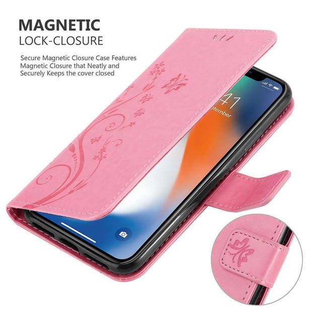 Cadorabo Hoesje geschikt voor Apple iPhone XR in BLOEMEN ROZE - Beschermhoes Case Cover Bloemen magnetische sluiting