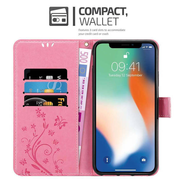 Cadorabo Hoesje geschikt voor Apple iPhone XR in BLOEMEN ROZE - Beschermhoes Case Cover Bloemen magnetische sluiting