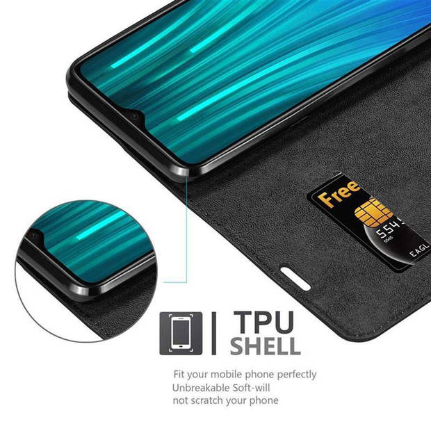 Cadorabo Hoesje geschikt voor Xiaomi RedMi NOTE 8 PRO in ZWARTE NACHT - Beschermhoes Case magnetische sluiting Cover