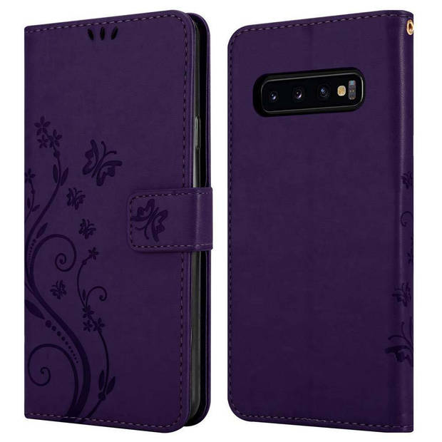 Cadorabo Hoesje geschikt voor Samsung Galaxy S10 5G in BLOEMEN DONKER PAARS - Beschermhoes Case Cover Bloemen