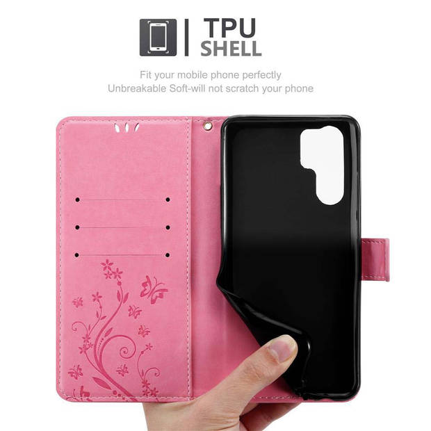 Cadorabo Hoesje geschikt voor Huawei P30 PRO in BLOEMEN ROZE - Beschermhoes Case Cover Bloemen magnetische sluiting