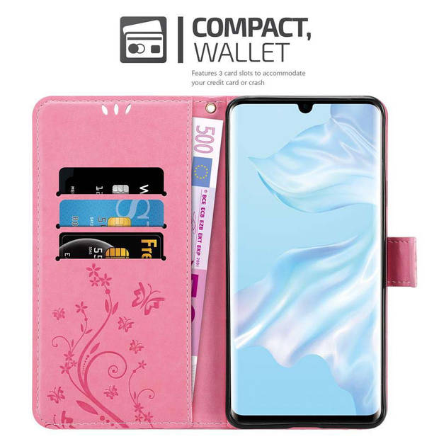 Cadorabo Hoesje geschikt voor Huawei P30 PRO in BLOEMEN ROZE - Beschermhoes Case Cover Bloemen magnetische sluiting