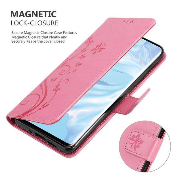 Cadorabo Hoesje geschikt voor Huawei P30 PRO in BLOEMEN ROZE - Beschermhoes Case Cover Bloemen magnetische sluiting