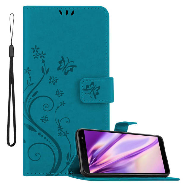 Cadorabo Hoesje geschikt voor Samsung Galaxy J6 2018 in BLOEMEN BLAUW - Beschermhoes Case Cover Bloemen magnetische