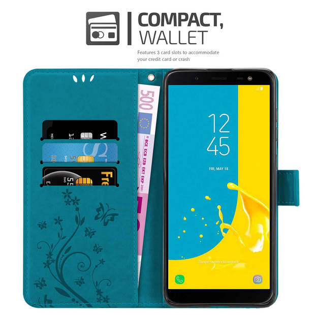 Cadorabo Hoesje geschikt voor Samsung Galaxy J6 2018 in BLOEMEN BLAUW - Beschermhoes Case Cover Bloemen magnetische