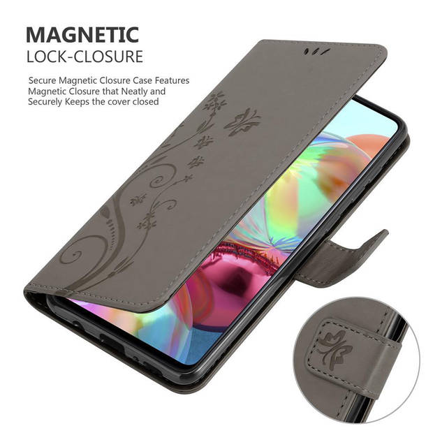 Cadorabo Hoesje geschikt voor Samsung Galaxy A71 4G in BLOEMEN GRIJS - Beschermhoes Case Cover Bloemen magnetische