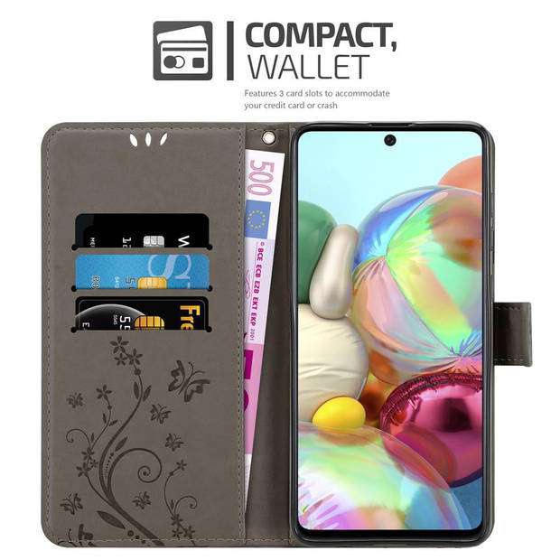 Cadorabo Hoesje geschikt voor Samsung Galaxy A71 4G in BLOEMEN GRIJS - Beschermhoes Case Cover Bloemen magnetische