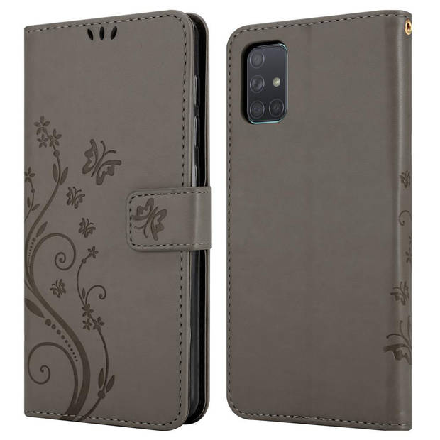 Cadorabo Hoesje geschikt voor Samsung Galaxy A71 4G in BLOEMEN GRIJS - Beschermhoes Case Cover Bloemen magnetische