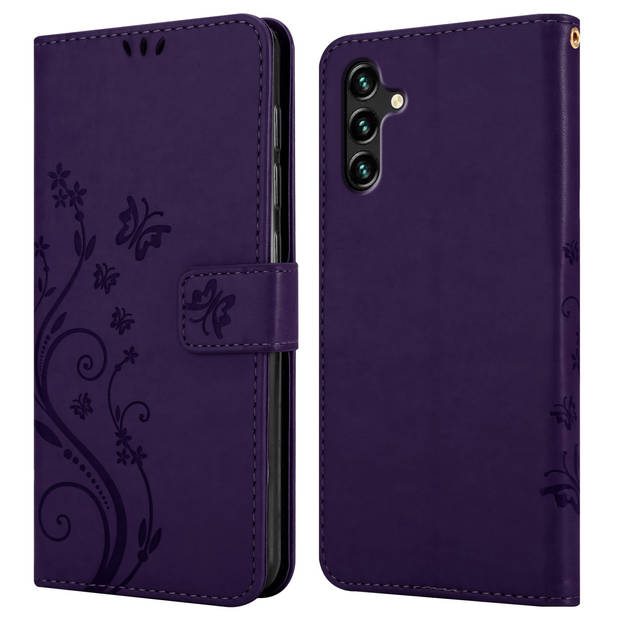 Cadorabo Hoesje geschikt voor Samsung Galaxy A13 5G in BLOEMEN DONKER PAARS - Beschermhoes Case Cover Bloemen